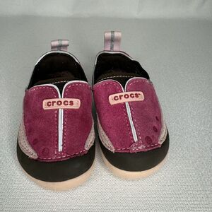 Crocs Baby DAWSON Easy Slip On Shoes Sz 4 Bubblegum Pink Berry Brown Walkers